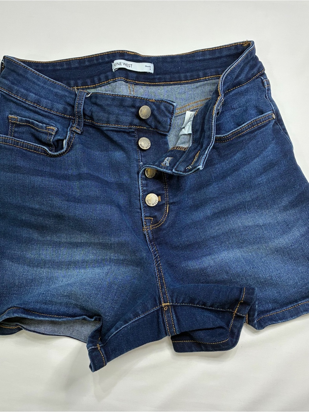 Nine West Navy Denim Shorts with Gold Stitching